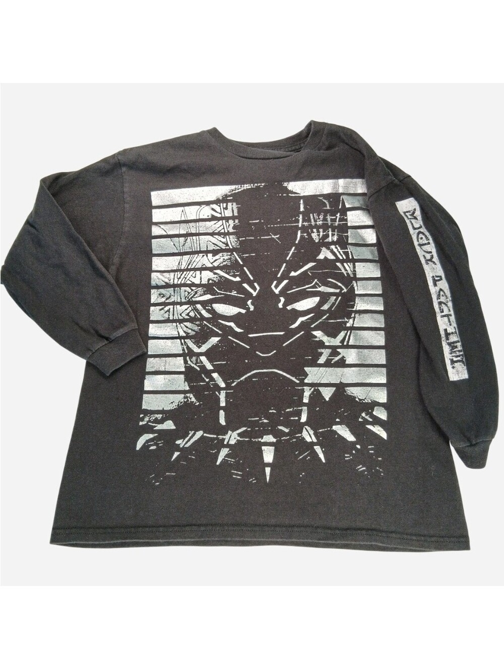 Marvel Black Panther Boys Youth Medium M Long Sleeve Shirt Striped Graphic Tee